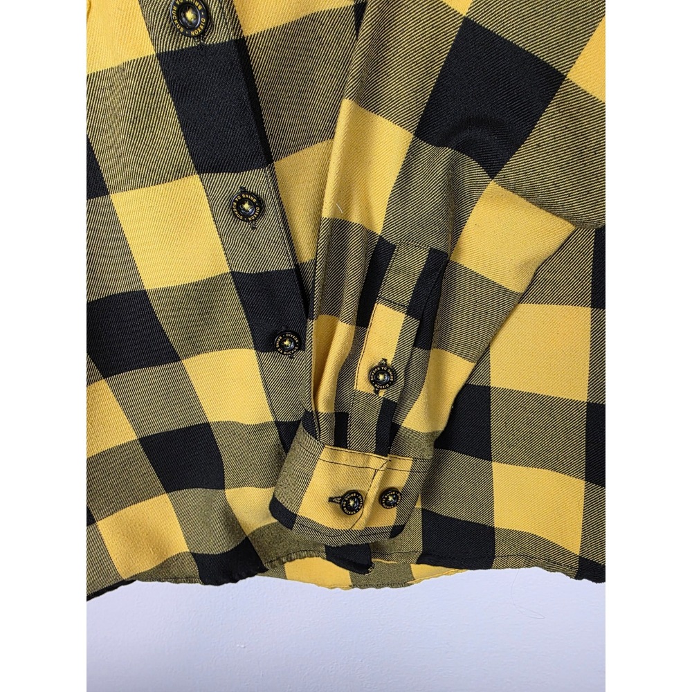 DIXXON Ruckus Flannel Shirt Yellow Black Buffalo Plaid Button Up Women's Small - Picture 4 of 7